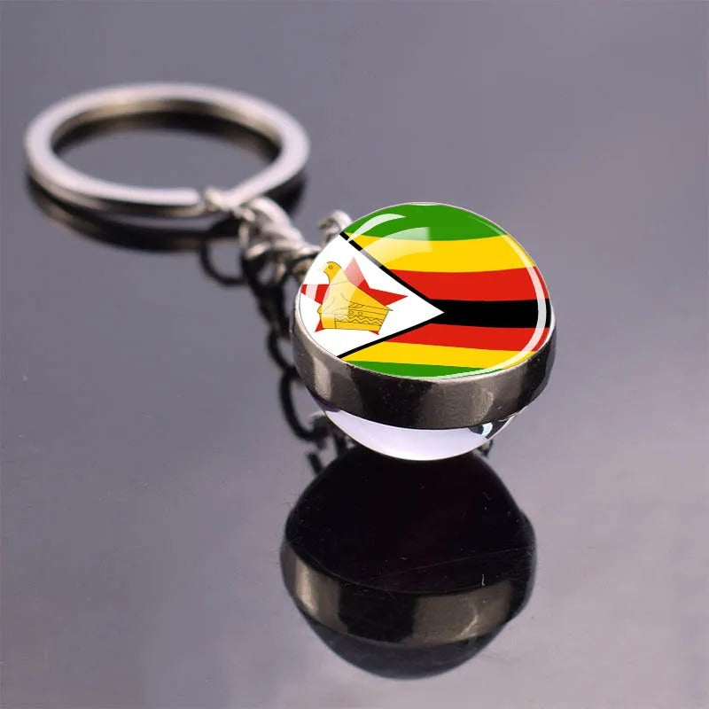 National Flag Glass Ball Silver Keychain