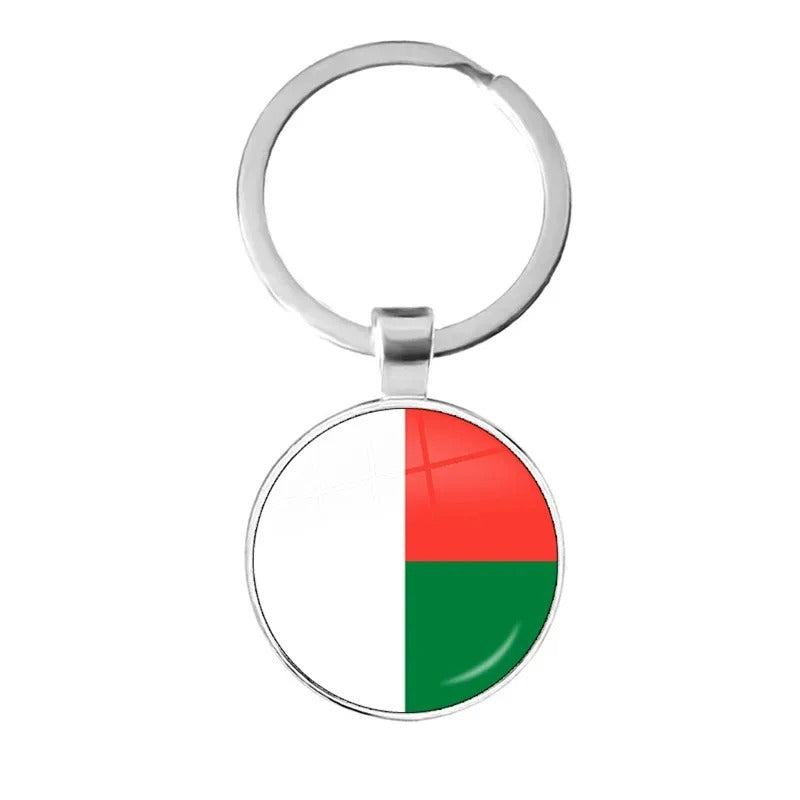National Flag Round Flat Glass Silver Keychain