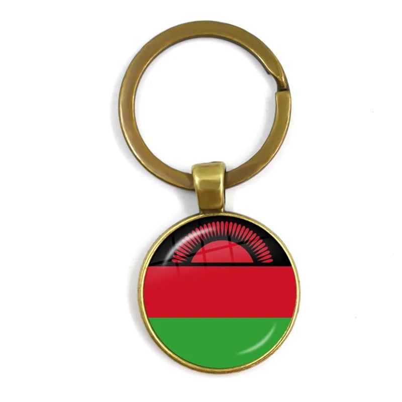 National Flag Round Flat Glass Brass Keychain – Africas Finest