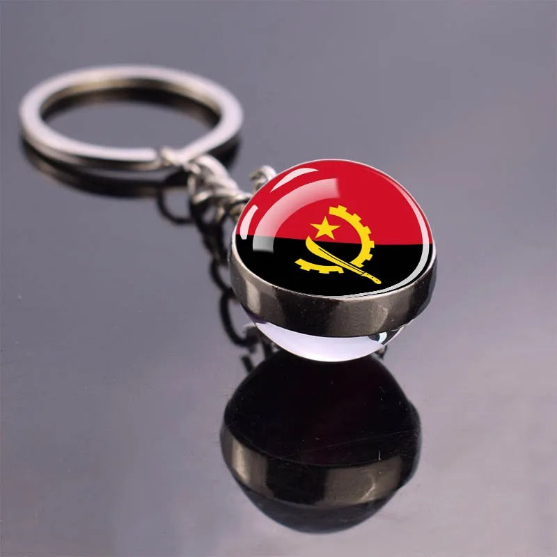 National Flag Glass Ball Silver Keychain