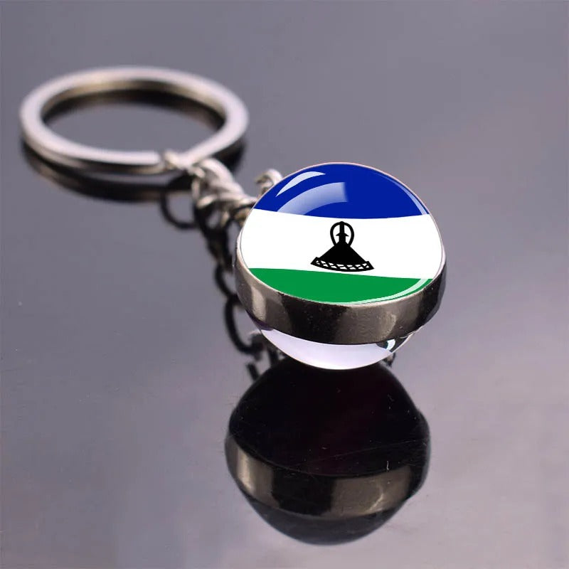 National Flag Glass Ball Silver Keychain