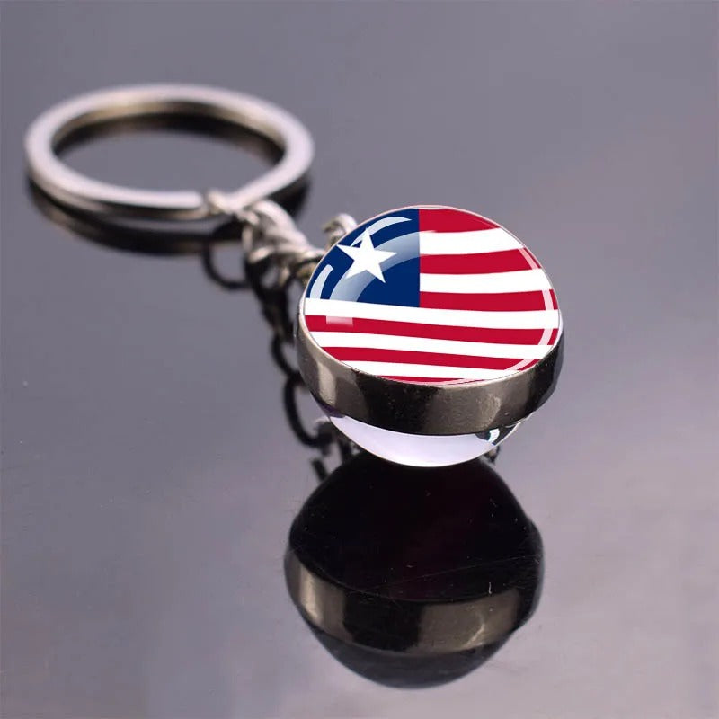 National Flag Glass Ball Silver Keychain