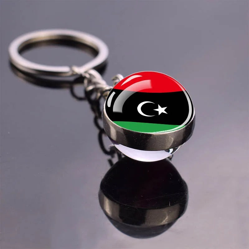 National Flag Glass Ball Silver Keychain