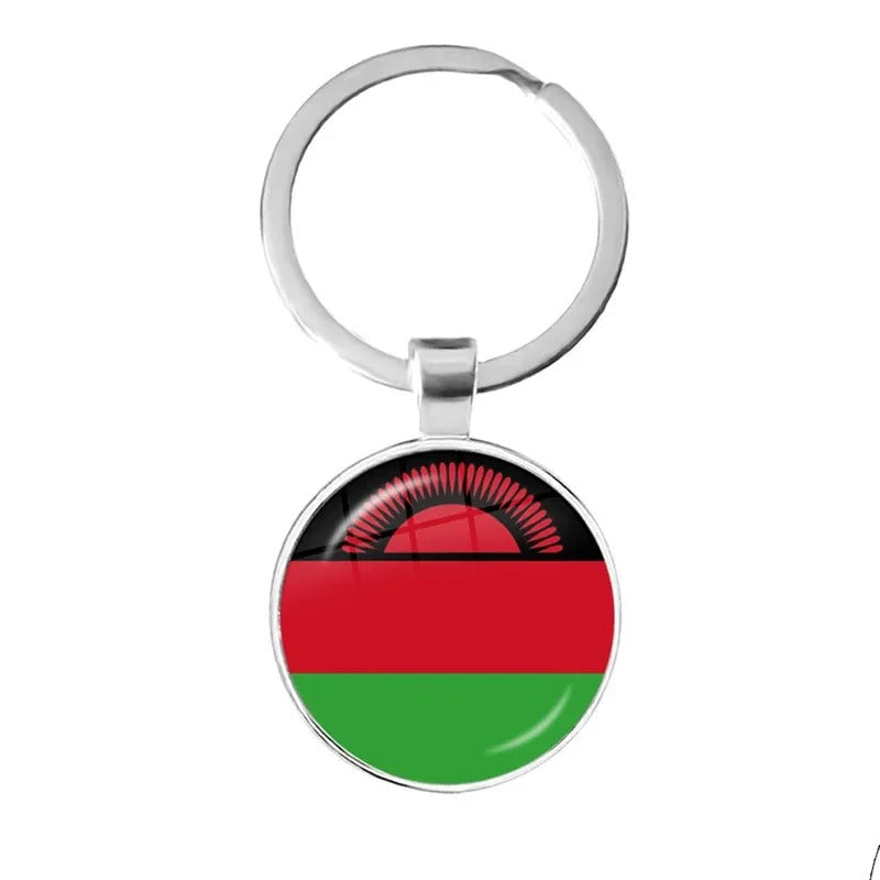 National Flag Round Flat Glass Silver Keychain