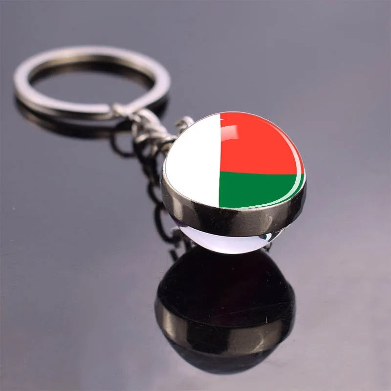 National Flag Glass Ball Silver Keychain