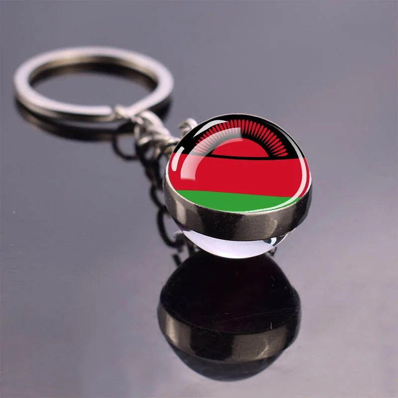 National Flag Glass Ball Silver Keychain