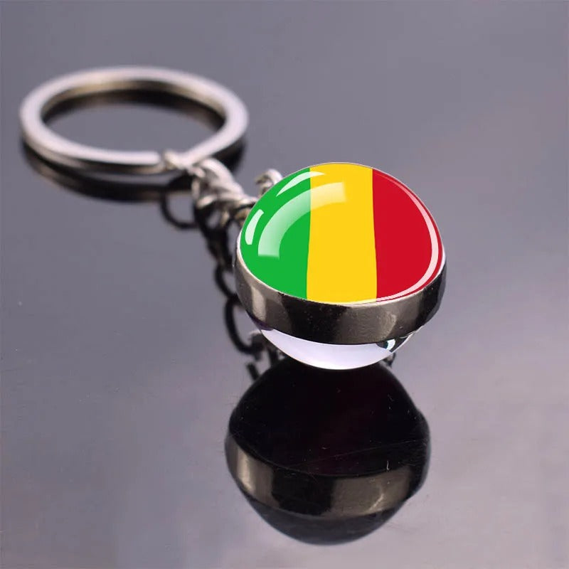 National Flag Glass Ball Silver Keychain