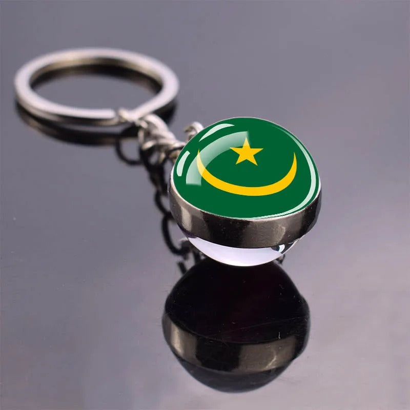 National Flag Glass Ball Silver Keychain