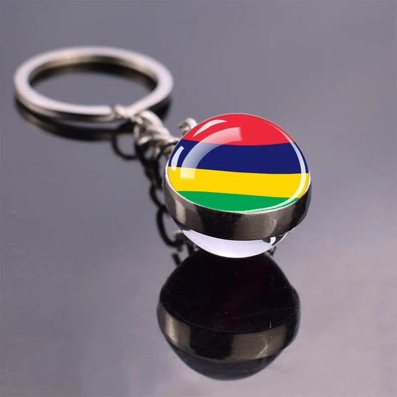 National Flag Glass Ball Silver Keychain