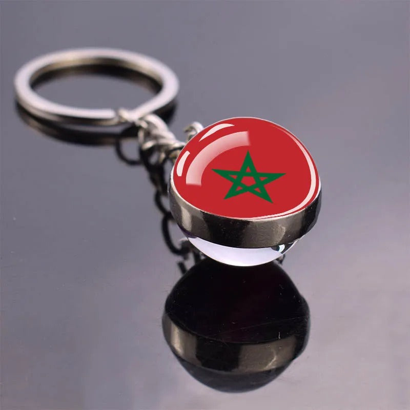 National Flag Glass Ball Silver Keychain