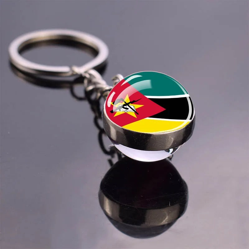 National Flag Glass Ball Silver Keychain