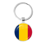 National Flag Round Flat Glass Silver Keychain