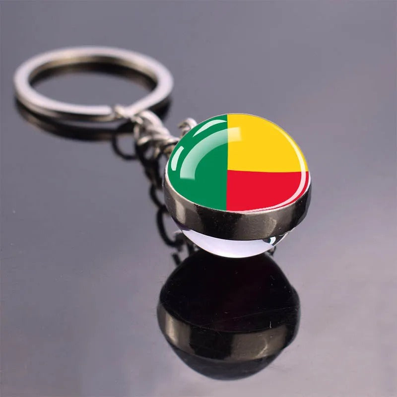 National Flag Glass Ball Silver Keychain