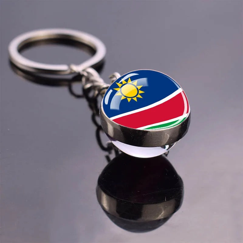 National Flag Glass Ball Silver Keychain