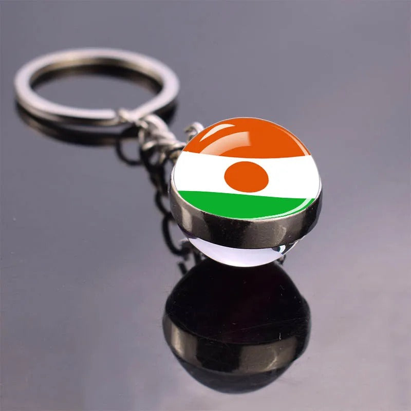 National Flag Glass Ball Silver Keychain