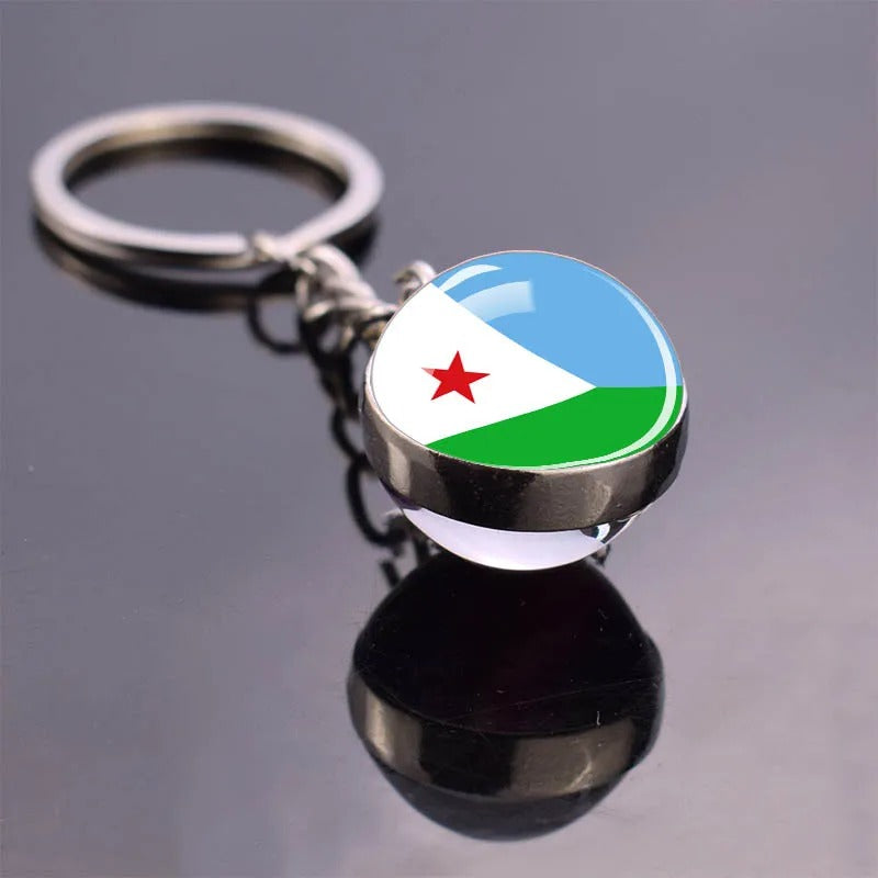 National Flag Glass Ball Silver Keychain