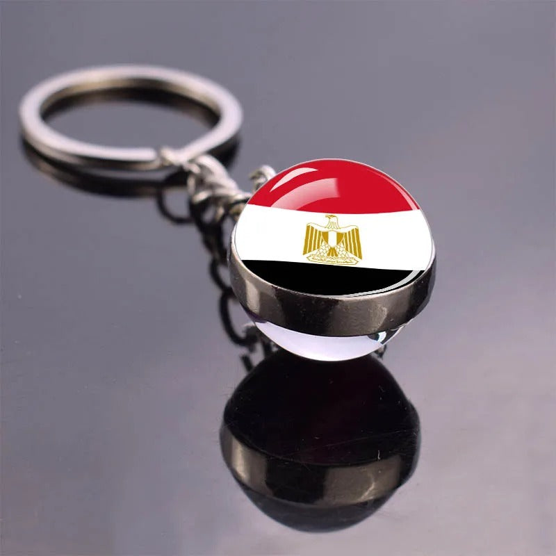 National Flag Glass Ball Silver Keychain