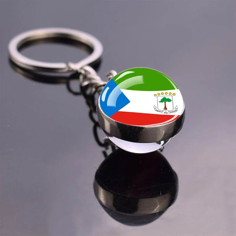 National Flag Glass Ball Silver Keychain