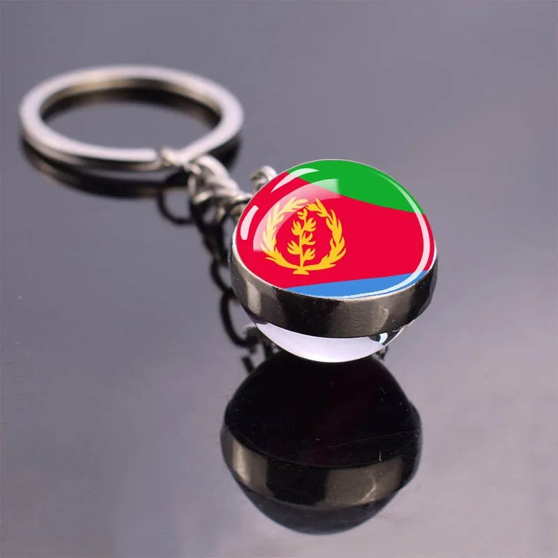 National Flag Glass Ball Silver Keychain