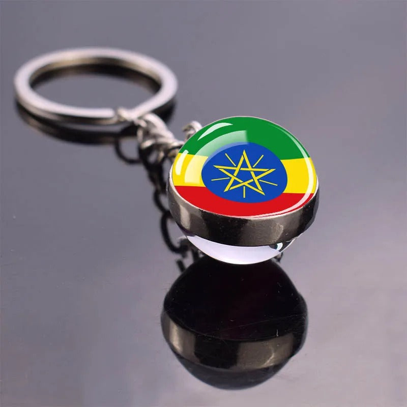 National Flag Glass Ball Silver Keychain