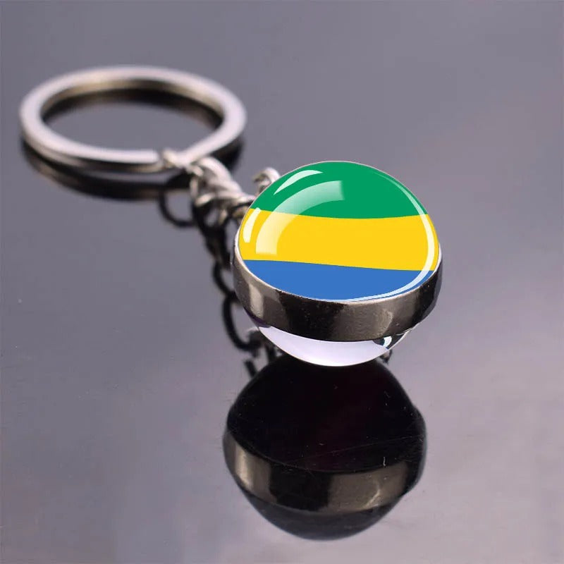 National Flag Glass Ball Silver Keychain
