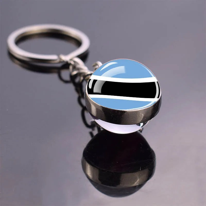 National Flag Glass Ball Silver Keychain