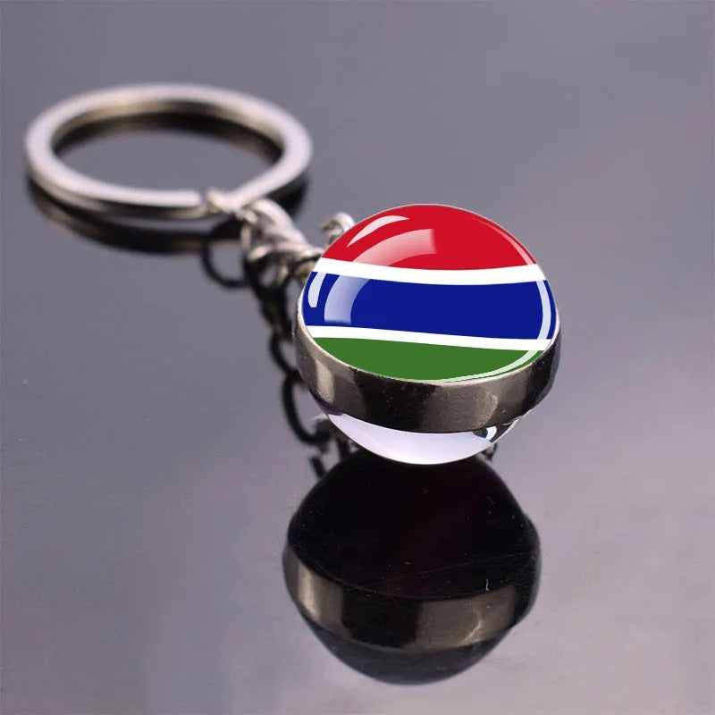 National Flag Glass Ball Silver Keychain