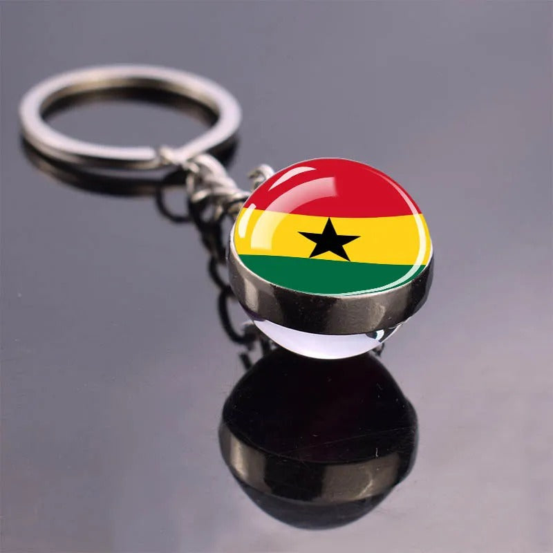 National Flag Glass Ball Silver Keychain