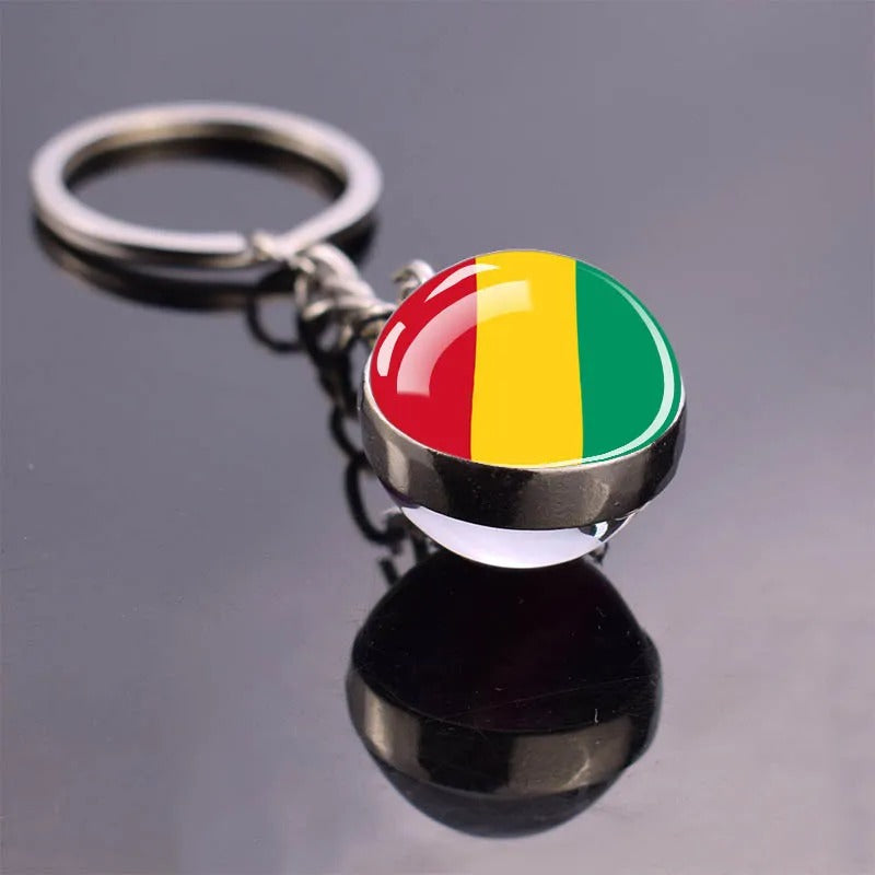 National Flag Glass Ball Silver Keychain