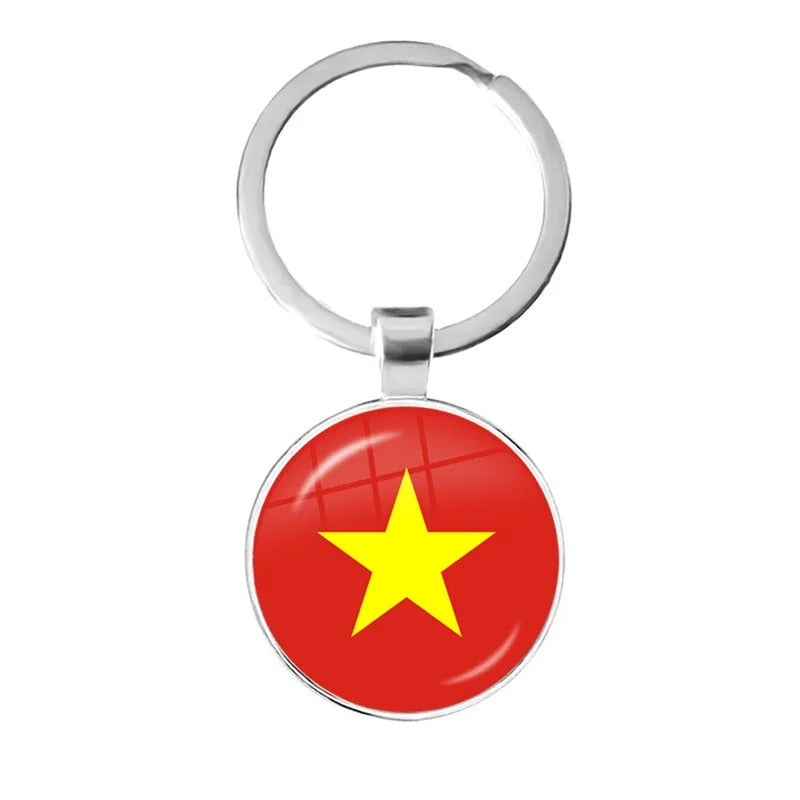 National Flag Round Flat Glass Silver Keychain