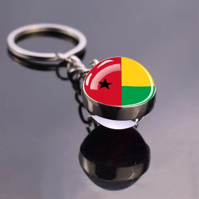 National Flag Glass Ball Silver Keychain