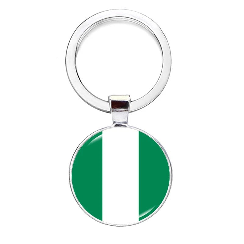 National Flag Round Flat Glass Silver Keychain