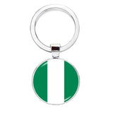 National Flag Round Flat Glass Silver Keychain