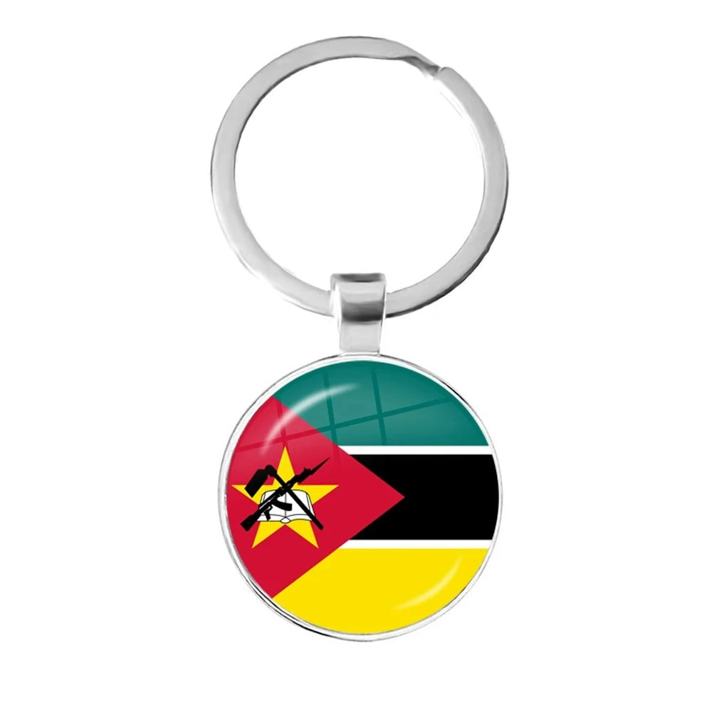 National Flag Round Flat Glass Silver Keychain