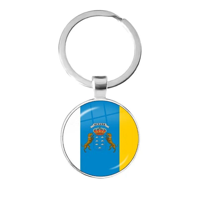 National Flag Round Flat Glass Silver Keychain