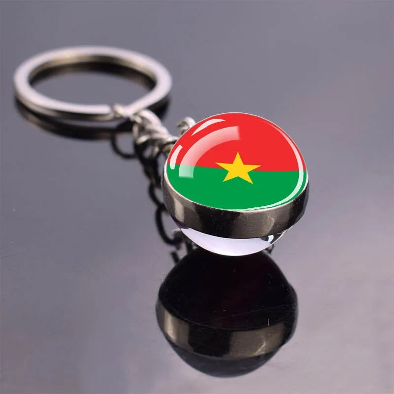National Flag Glass Ball Silver Keychain