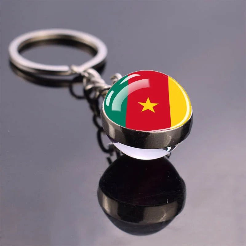 National Flag Glass Ball Silver Keychain