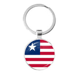 National Flag Round Flat Glass Silver Keychain