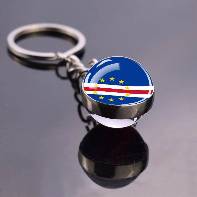National Flag Glass Ball Silver Keychain